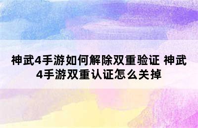 神武4手游如何解除双重验证 神武4手游双重认证怎么关掉